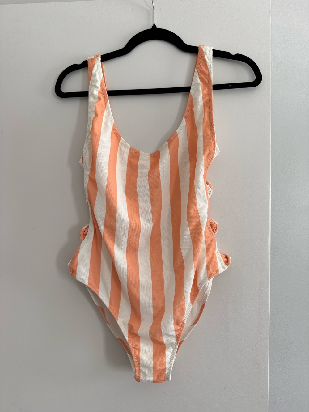 Volcom Peach & White Striped Scoop One-Piece Swimsuit